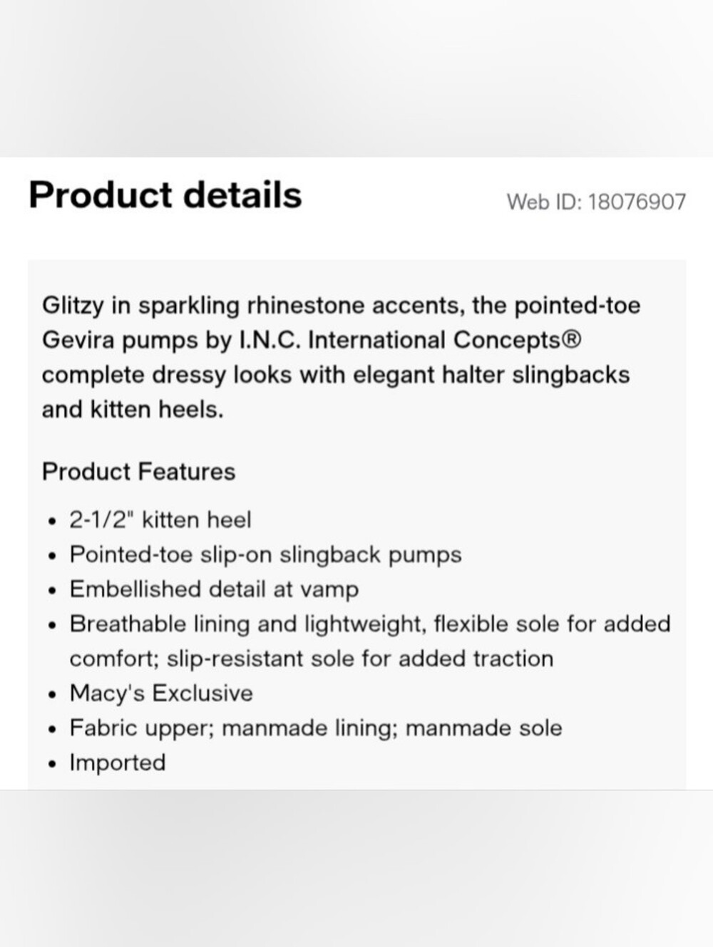 #. NIB I.N.C International Concepts Women's Gevira Pointed Toe Slingback Pumps - Picture 9 of 9
